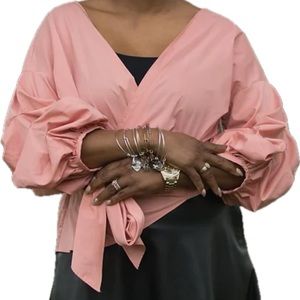 New York & Company Dusty Rose Seventh Avenue Puff Sleeve Top Size Medium NWT
